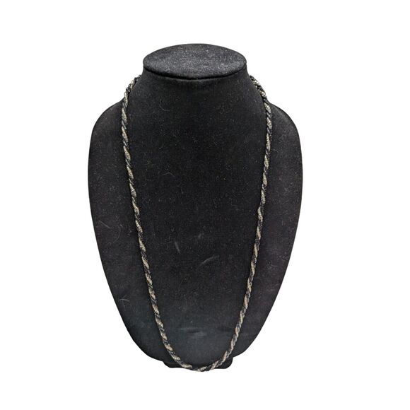 Vintage Womens Braided Beaded Long Necklace Black and Champagne Colored - Picture 1 of 5